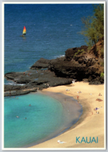 Kauai Lumahai Beach Hawaii Turquoise Water Beach Swimming People Postcard - $5.74
