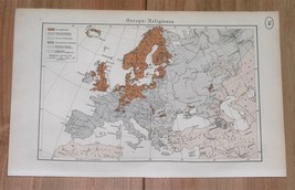 1937 Original Vintage Map Of Europe Religions Catholic Protestantism Islam - £13.51 GBP