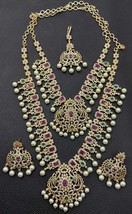 Gold Plated Indian Bollywood Style CZ Bridal Necklace Earrings Red Jewelry Set - £74.69 GBP