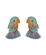 Rainbow Crystal Parrot Bird Tassel Drop Statement Earrings Big Colorful ... - £10.95 GBP