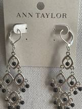Ann Taylor Women&#39;s Silver Black Leverback Chandelier Earrings New Boho - £8.34 GBP