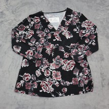 Croft Barrow Shirt Womens S Black Floral V Neck Quarter Sleeve Casual Outwear - £17.97 GBP