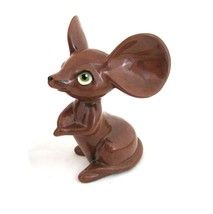 VTG Mouse Figurine Porcelain Cute Brown Big Ears 5&quot; MCM Swany - £11.92 GBP