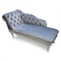 Regent Handmade Tufted Grey Velvet Chaise Longue Bedroom Accent Chair - £224.35 GBP+