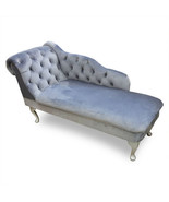 Regent Handmade Tufted Grey Velvet Chaise Longue Bedroom Accent Chair - $382.94 CAD+