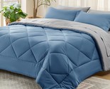 Blue Comforter Set Queen - 7 Pieces Reversible Blue Bed In A Bag With Co... - £95.34 GBP