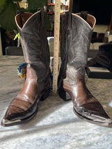 Vtg. Nocona Mens Cowboy boots 9D brown leather, Made in USA in Nocona, Texas,  - £58.96 GBP