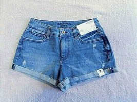 Arizona Women&#39;s Juniors Denim Shortie Shorts Size 17 Medium Blue Classic Color - £17.02 GBP