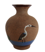 Vintage Tonala Mexico bud vase with Egret design - £15.71 GBP