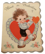 Vintage Valentine Card Boy Heart Want a Valentine How About Me 1940s Sma... - £7.80 GBP