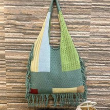 Retro Knitted Patchwork Tassel Shoulder Bag, Vintage Knitted Bag for Women - $25.99