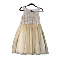 George Girls Size 14 Gold Formal Dress Sparkle Sequined Top Sleeveless Tulle Ove - £22.67 GBP