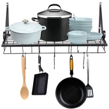 Wall Mount Metal Pot Rack Kitchen Cookware Hanging Organizer With 10 Hoo... - £54.34 GBP