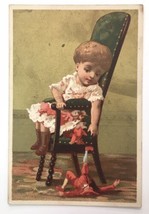 Antique Trade Card Adorable Girl in Chair Reaching for Toy John B. Dupree - $12.00