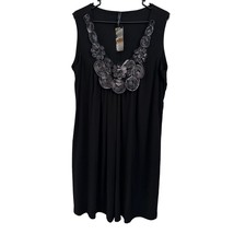 NEW Nic &amp; Dom Dress Size 2X Black Sleeveless Raised Flowers Polyester Spandex - £14.36 GBP