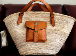 PRATESI FIRENZE ITALIAN DESIGNER LARGE WOVEN STRAW RAFFIA/LTHR TOTE BAGNWT! - £147.95 GBP