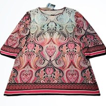 Cruise by Creation 3/4 Sleeve Pink Paisley Embellished Tunic Size Small S NWT - £26.93 GBP