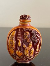 Vintage Chinese Carved Stone Figures and Calligraphy Snuff Bottle - £92.67 GBP