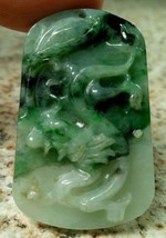 Certified Green Natural A Jadeite Jade Handmade Carved Dargon Spit Bead Pendant - £150.52 GBP