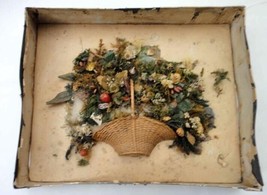 Antique Victorian Dried Flower Basket Diorama Folk Art Shadow Box Square Nails - £96.76 GBP