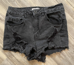 Refuge Cut-Off Shorts Womens 6 Black Denim Stretch Distressed Raw Edge 2... - £7.64 GBP