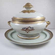 MOTTAHEDEH SOUP TUREEN, LOWESTOFT REPRODUCTION, GOLD WITH EAGLE DESIGN: ... - $1,026.50