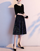 Black Half Sleeve Velvet Midi Dress Womens Custom Plus Size Cocktail Dress image 2