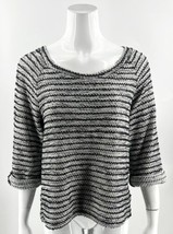 Splendid Womens Sweater Size L Black White Marled Roll Tab 3/4 Sleeve Pullover - £23.74 GBP