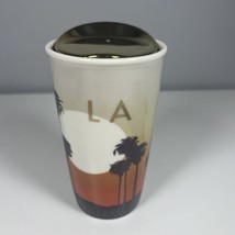 Starbucks 2015 LA Los Angeles California Ceramic Travel Mug Palm Trees Gold Lid - £31.15 GBP