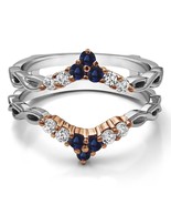 14k White Gold Over Blue Sapphire &amp; Diamond Wrap Band Jacket Ring 925 Si... - $102.50 CAD