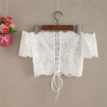 White Bridal Lace Crop Tops Petite Size Short Sleeve Off Shoulder Wedding Tops image 3