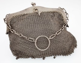 Hermoso Plata de Ley Vintage Malla Moneda Bolso Con / Tela Interior - $396.65
