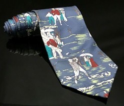 Men Silk Neck Tie By Colorz By Boss Blue Golf Sport Necktie Tie - £9.50 GBP
