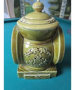 CERAMIC VINTAGE GREEN COOKIE JAR WHEELS SHAPE 10 1/2&quot; [POTT3] - €54,88 EUR