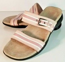 Bass Slides Pink/White Striped Buckle Leather Women Shoes Size 6M  - $10.39
