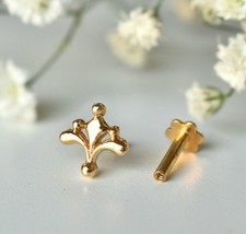 14k Gold Lily Nose Piercing Minimalist Nose Ear Body Piercing Birthday N... - $319.85