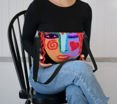 Colorful Abstract Art Vegan Leather Crossbody Purse Handbag Shoulder Bag - £51.83 GBP