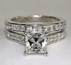 Certified 2.85Ct Princess Cut Engagement Ring With Matching Band 14K White Gold - £221.44 GBP