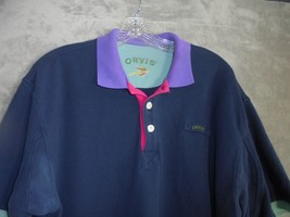 Orvis Mens Large L Polo Shirt Blue Short Sleeve Logo Golf Fishing Casual Wear SS - £8.64 GBP
