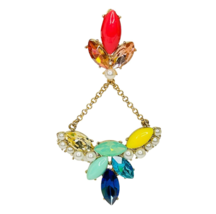 Lulu Frost Single Earring Replacement 3&quot; Gold Tone Blue Red Chandelier No Mate - £23.99 GBP