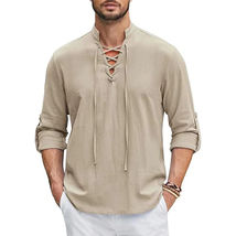 Men&#39;s Renaissance Shirt Pirate Medieval top Cotton Linen Shirts Men Long... - $19.99