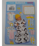 BUTTERICK PATTERN #5220 INFANT BUNTING JUMPSUIT BIB HAT MITTN SZ NB-M UN... - $9.99