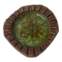 Robert Maxwell Vintage Mcm Art Pottery Ashtray Dish Brown Green Crackle Glass - £72.30 GBP
