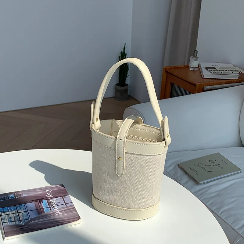 Raw bucket bag pu patchwork canvas messenger women s handbag advanced shoulder hand bag thumb200