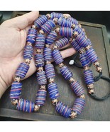 Vintage african style blue glass aventurine fancy glass beads beaded - $1,294.29 MXN