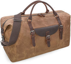  Oversized Canvas &amp; Leather Weekend Duffel - Brown - £63.02 GBP