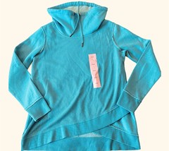 Nwt CALVIN KLEIN Teal Turquoise Funnel Neck Crisscross Front Sweatshirt Small S - £24.92 GBP