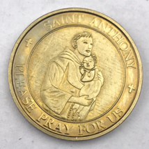 Catholic St Anthony Gold Tone Pocket Token Medal Pray For Us Vintage Saint - $11.95