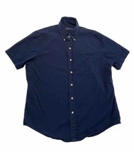 Ralph Lauren Seersucker Short Sleeve Button Down Shirt Navy Blue Mens Large - $18.39