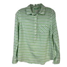 Merona Womens Green White Striped Half Button Long Sleeve Cotton Blouse XS - £8.94 GBP